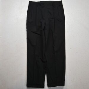 Vtg Y2K 2000s 32x30 Black 100% Wool Pleated Cuffed High Waist Baggy Dress Pants